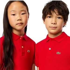 Lacoste Red Tailored Fit Cotton Youth Polo Size Small Unisex Kidscore Ac…